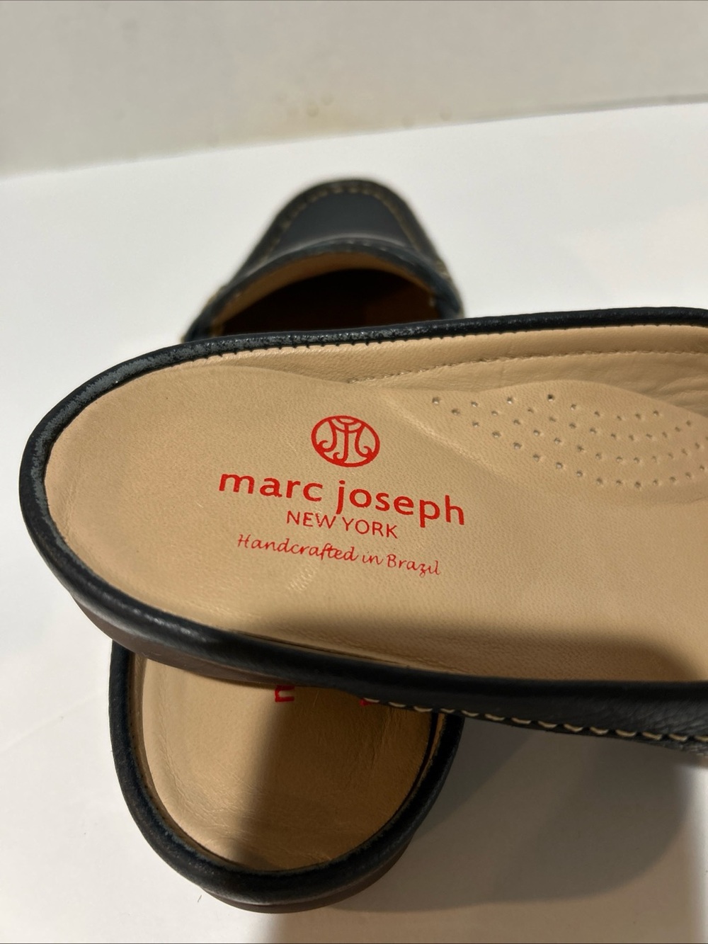 Marc Joseph navy blue Leather Loafers with tan insole. - Picture 5 of 7